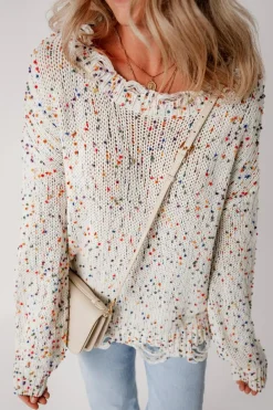 Online Dear-Lover Colorful Confetti Distressed Knit Sweater White