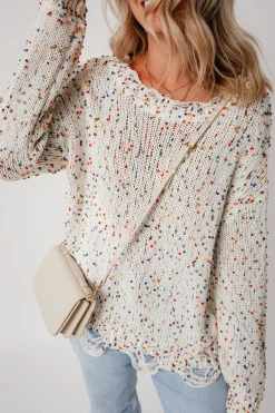 Online Dear-Lover Colorful Confetti Distressed Knit Sweater White