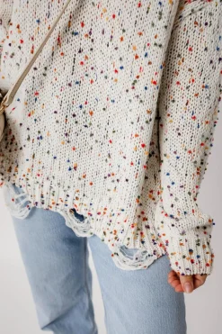 Online Dear-Lover Colorful Confetti Distressed Knit Sweater White