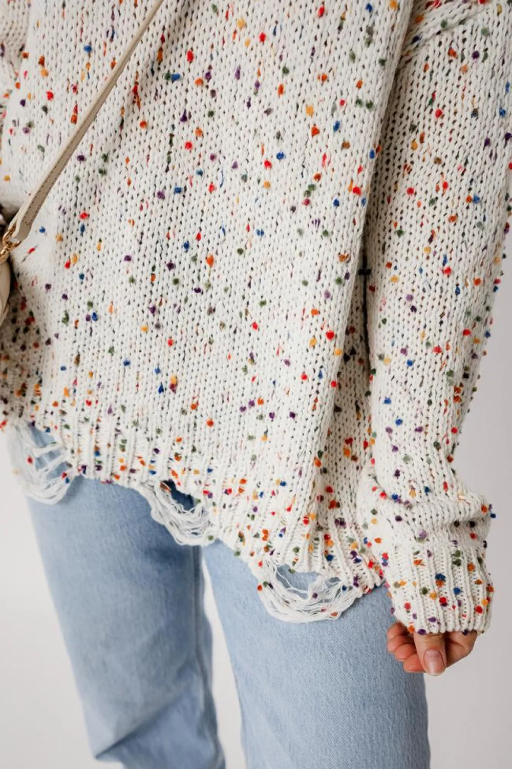 Online Dear-Lover Colorful Confetti Distressed Knit Sweater White