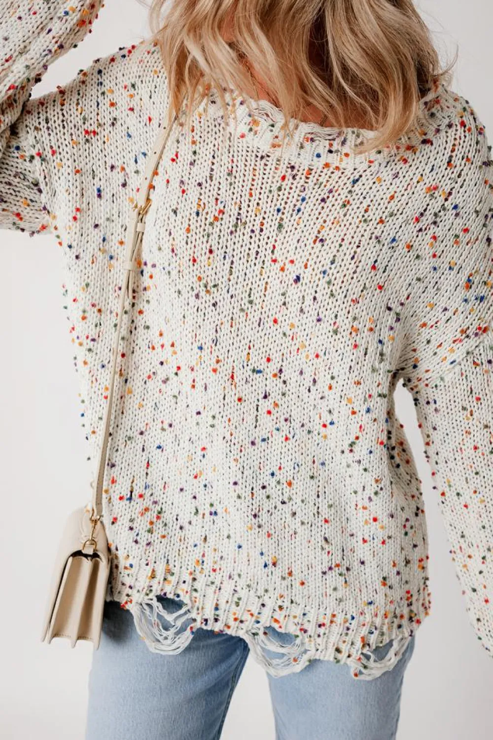 Online Dear-Lover Colorful Confetti Distressed Knit Sweater White