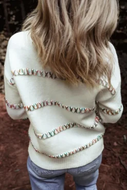 Outlet Dear-Lover Colorful Crossed Stitch Drop Shoulder Sweater White