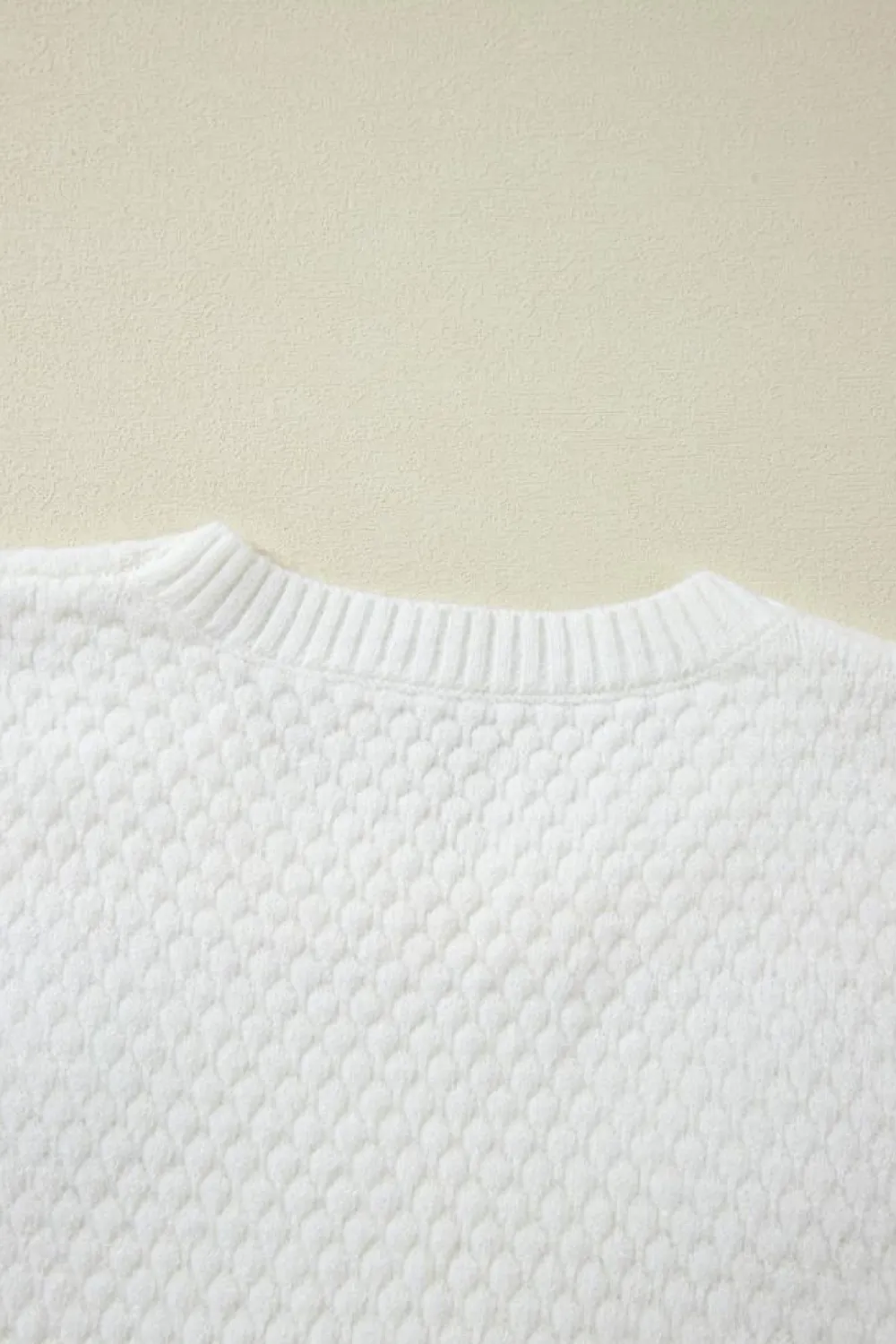 Best Dear-Lover Colorful Flower Applique Textured Knit Sweater White