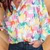 Outlet Dear-Lover Colorful Horse Printed Long Sleeve Button Up Casual Shirt White