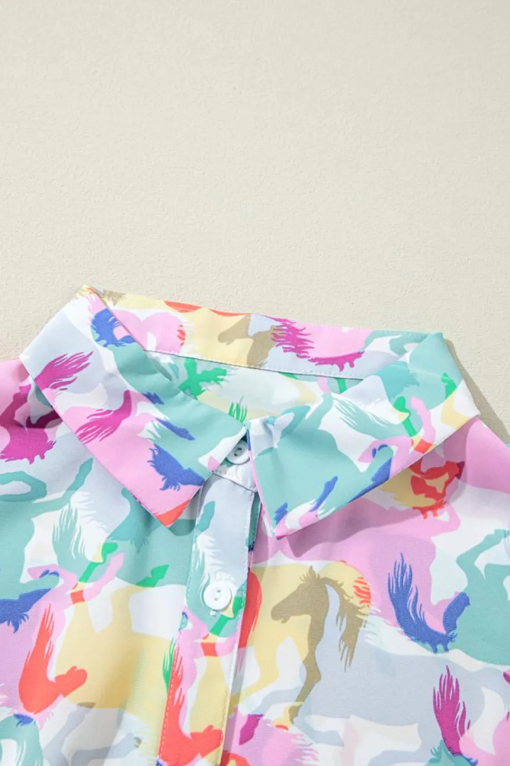 Outlet Dear-Lover Colorful Horse Printed Long Sleeve Button Up Casual Shirt White