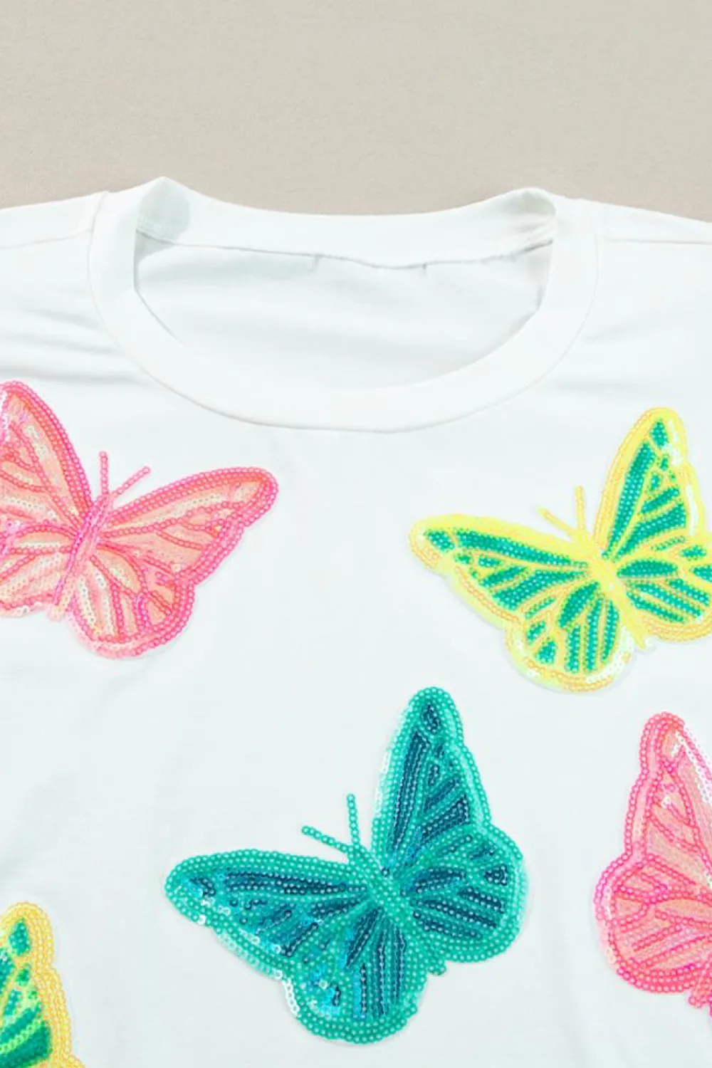 Outlet Dear-Lover Colorful Sequin Butterfly Puff Sleeve Top Shorts Set White