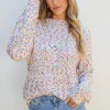 Hot Dear-Lover Confetti Knit Popcorn Sweater Top White