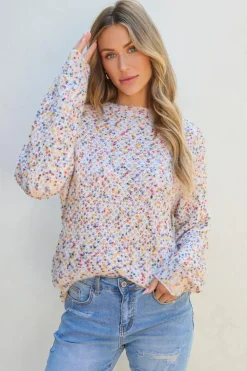 Hot Dear-Lover Confetti Knit Popcorn Sweater Top White