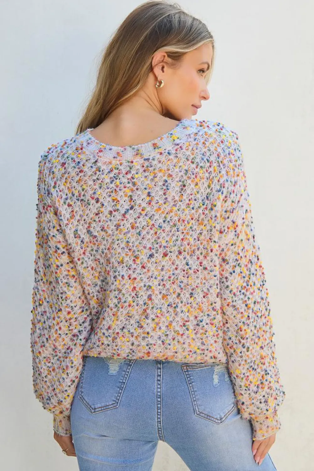 Hot Dear-Lover Confetti Knit Popcorn Sweater Top White