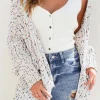 Hot Dear-Lover Confetti Rib Knit Long Sleeve Cardigan White
