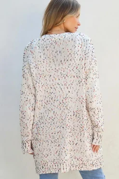 Hot Dear-Lover Confetti Rib Knit Long Sleeve Cardigan White