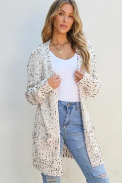 Hot Dear-Lover Confetti Rib Knit Long Sleeve Cardigan White