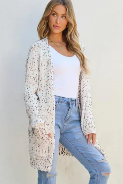 Hot Dear-Lover Confetti Rib Knit Long Sleeve Cardigan White