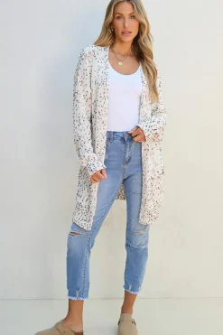 Hot Dear-Lover Confetti Rib Knit Long Sleeve Cardigan White