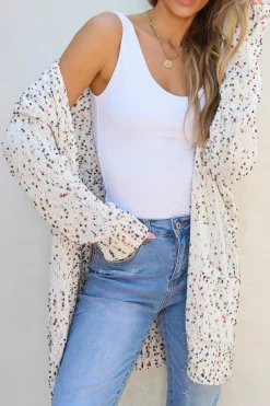 Hot Dear-Lover Confetti Rib Knit Long Sleeve Cardigan White