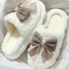 Fashion Dear-Lover Contrast Bowknot Applique Plush Winter Slippers (Bow Colors May Differ by Batch) White