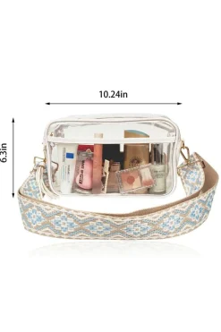 Hot Dear-Lover Contrast Edge Tassel Geo Print Strap Clear Shoulder Bag White