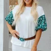 Outlet Dear-Lover Contrast Floral Puff Sleeve Oversized Top White