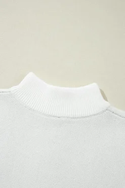 New Dear-Lover Contrast Flower Half Zipper Stand Neck Sweater White