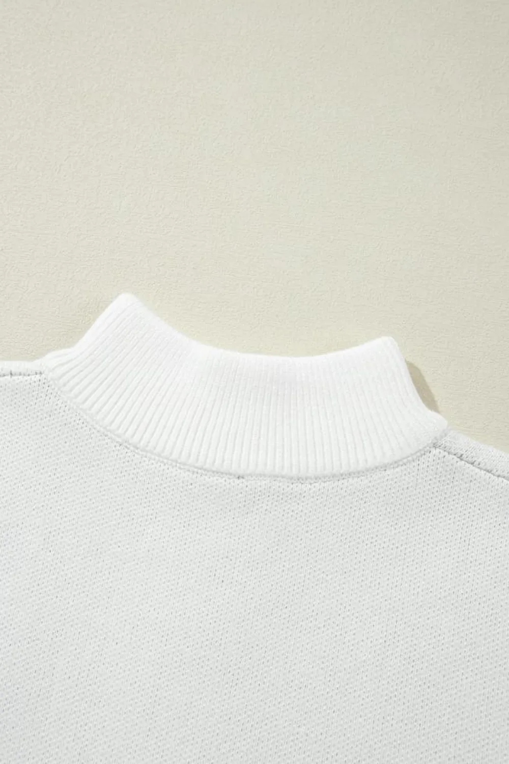 New Dear-Lover Contrast Flower Half Zipper Stand Neck Sweater White