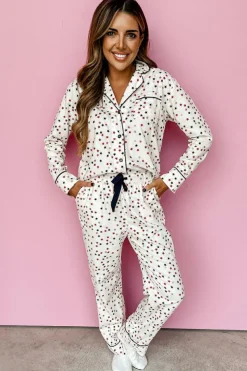 Outlet Dear-Lover Contrast Pipping Star Long Sleeve and Pants Pajamas Set White