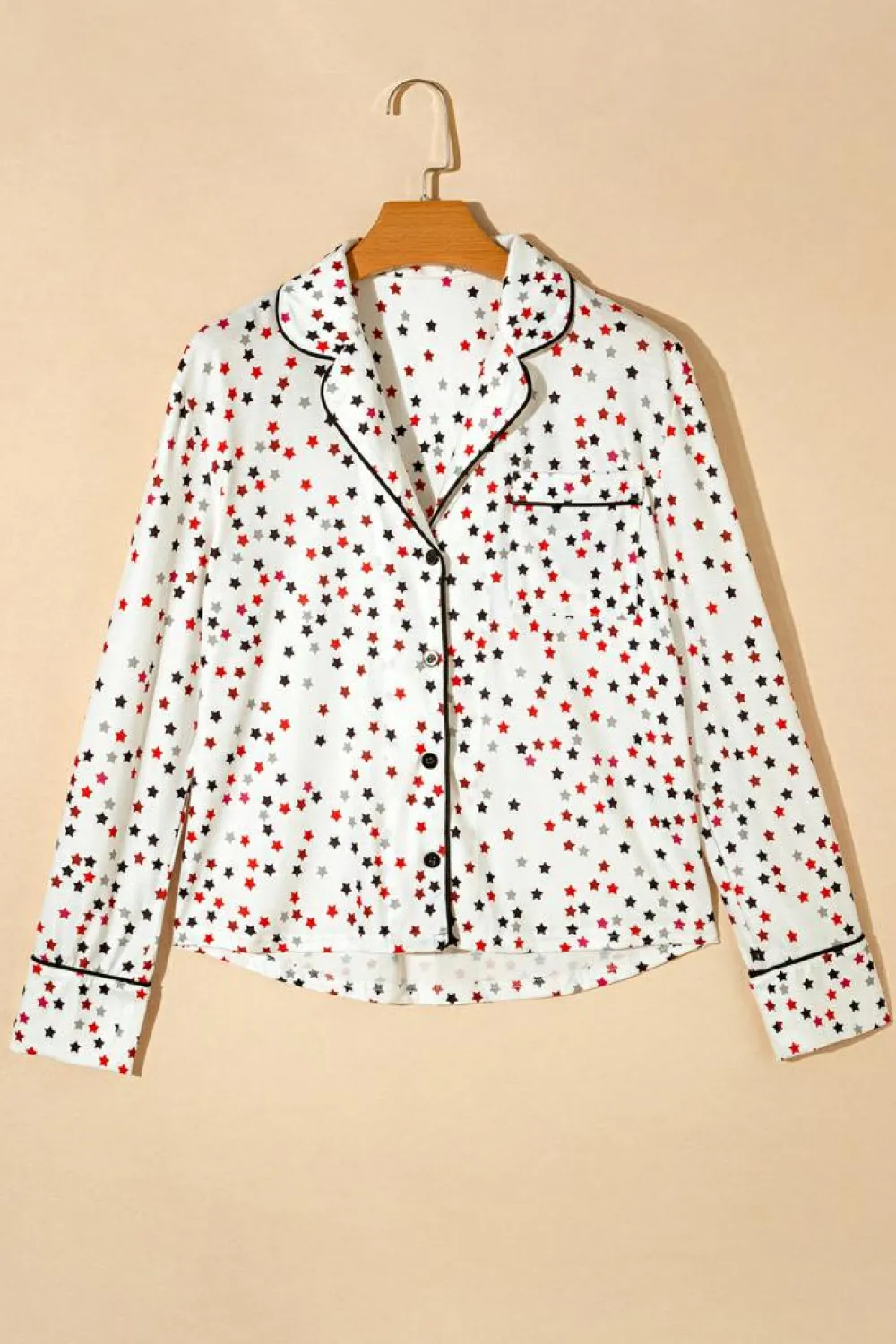 Outlet Dear-Lover Contrast Pipping Star Long Sleeve and Pants Pajamas Set White
