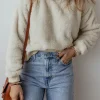 Discount Dear-Lover Contrast Ribbed Edge Plush Hoodie White