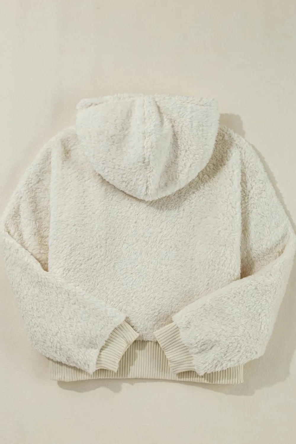 Discount Dear-Lover Contrast Ribbed Edge Plush Hoodie White