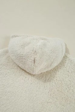 Discount Dear-Lover Contrast Ribbed Edge Plush Hoodie White