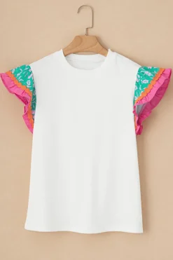 New Dear-Lover Contrast Ricrac Floral Sleeve Top White