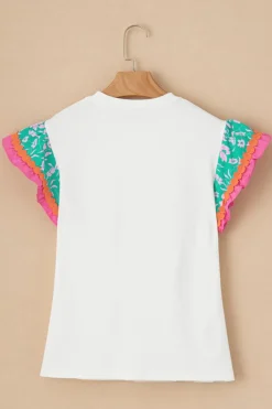 New Dear-Lover Contrast Ricrac Floral Sleeve Top White
