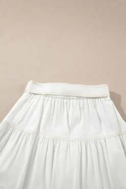 Discount Dear-Lover Contrast Stitching Trim Knotted High Waist A-Line Mini Skirt White