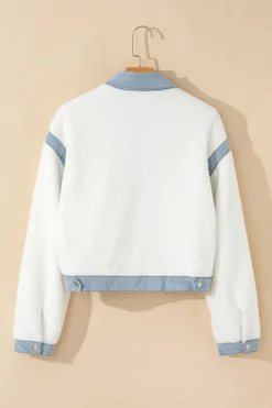 Discount Dear-Lover Contrast Trim Buttoned Sherpa Jacket White