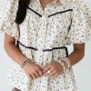 Clearance Dear-Lover Contrast Trim Floral Puff Short Sleeve Shirt White