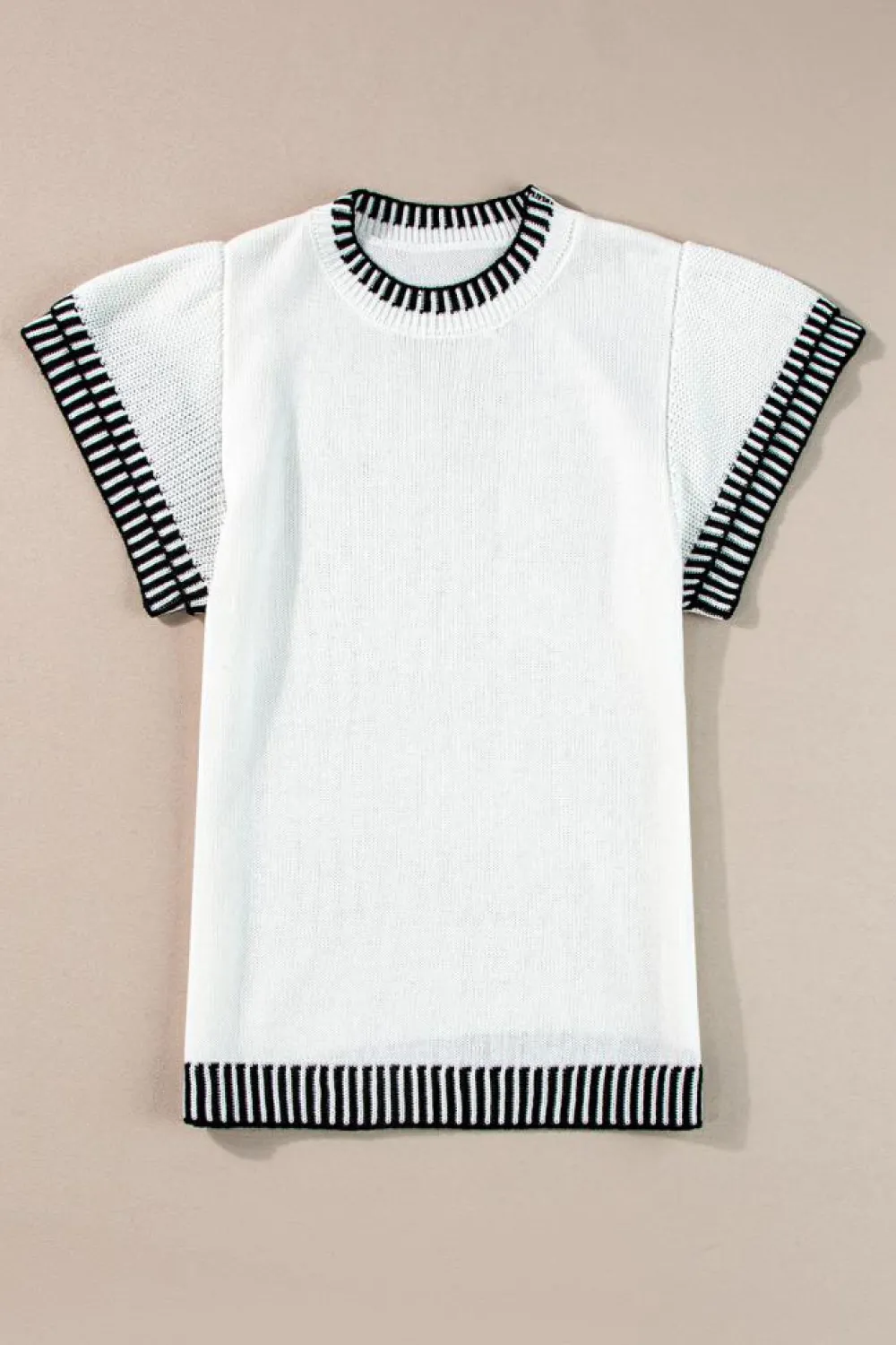Online Dear-Lover Contrast Trim Round Neck Batwing Sleeve Knitted Top White