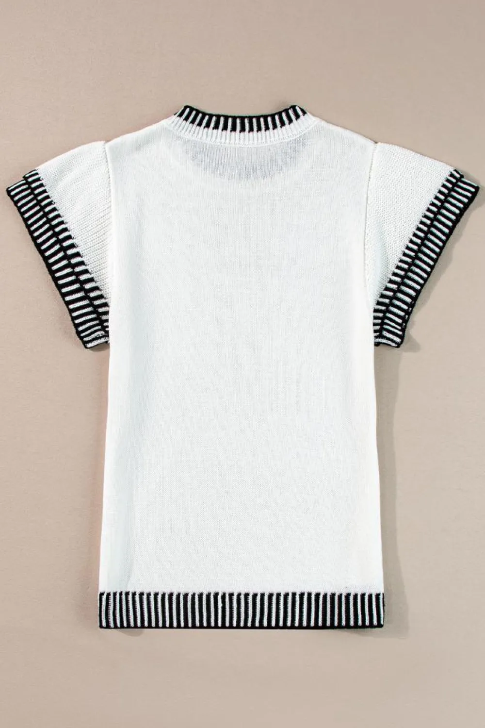 Online Dear-Lover Contrast Trim Round Neck Batwing Sleeve Knitted Top White