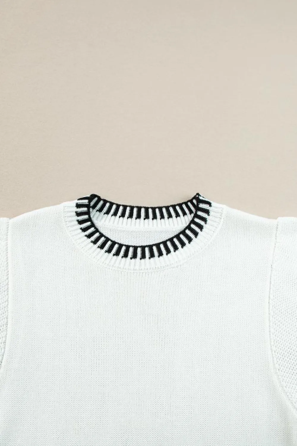 Online Dear-Lover Contrast Trim Round Neck Batwing Sleeve Knitted Top White