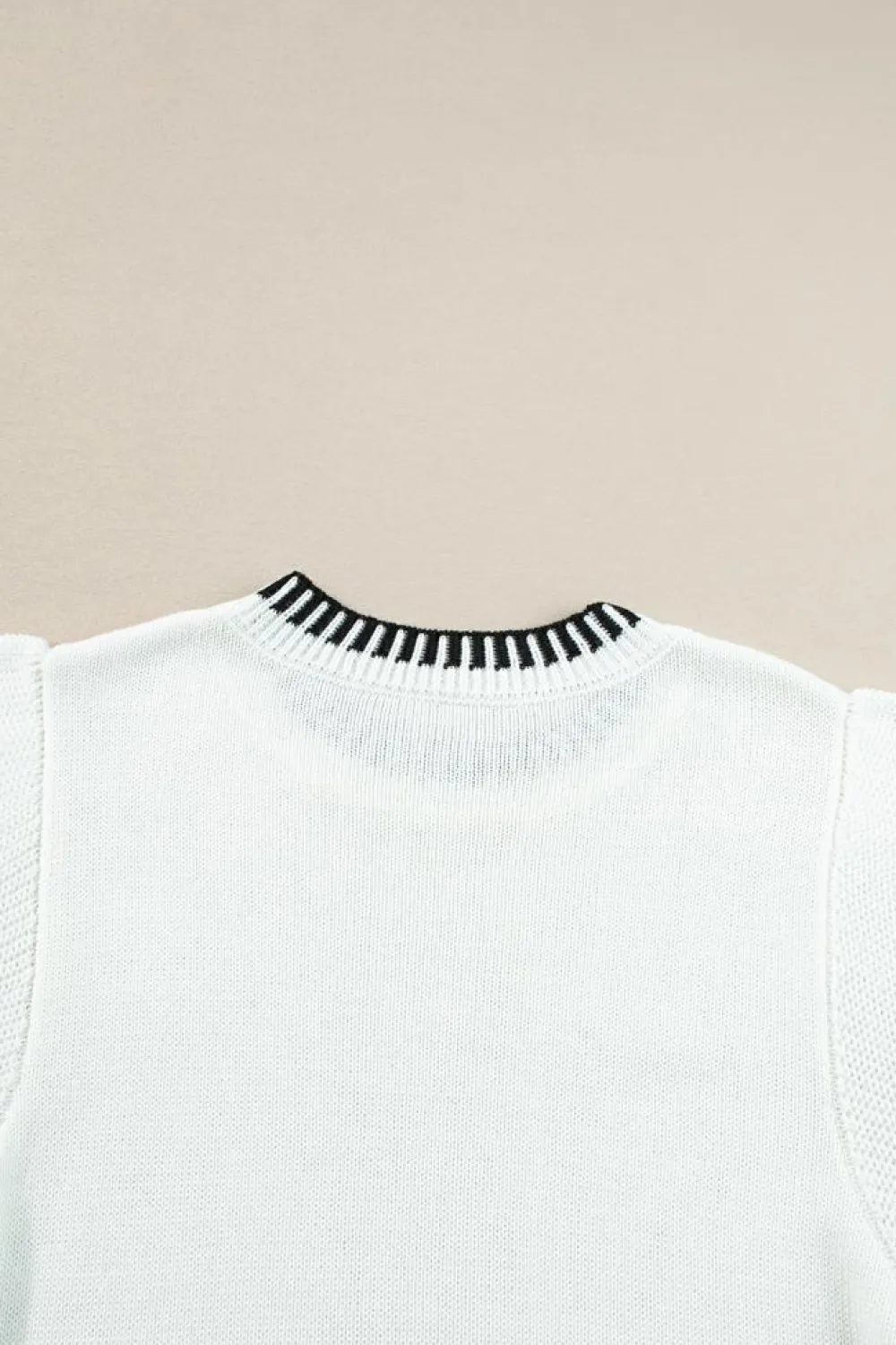 Online Dear-Lover Contrast Trim Round Neck Batwing Sleeve Knitted Top White