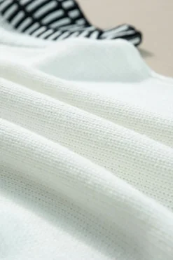 Online Dear-Lover Contrast Trim Round Neck Batwing Sleeve Knitted Top White