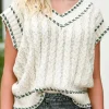 Outlet Dear-Lover Contrast Trim V Neck Cable Knit Sweater Vest White
