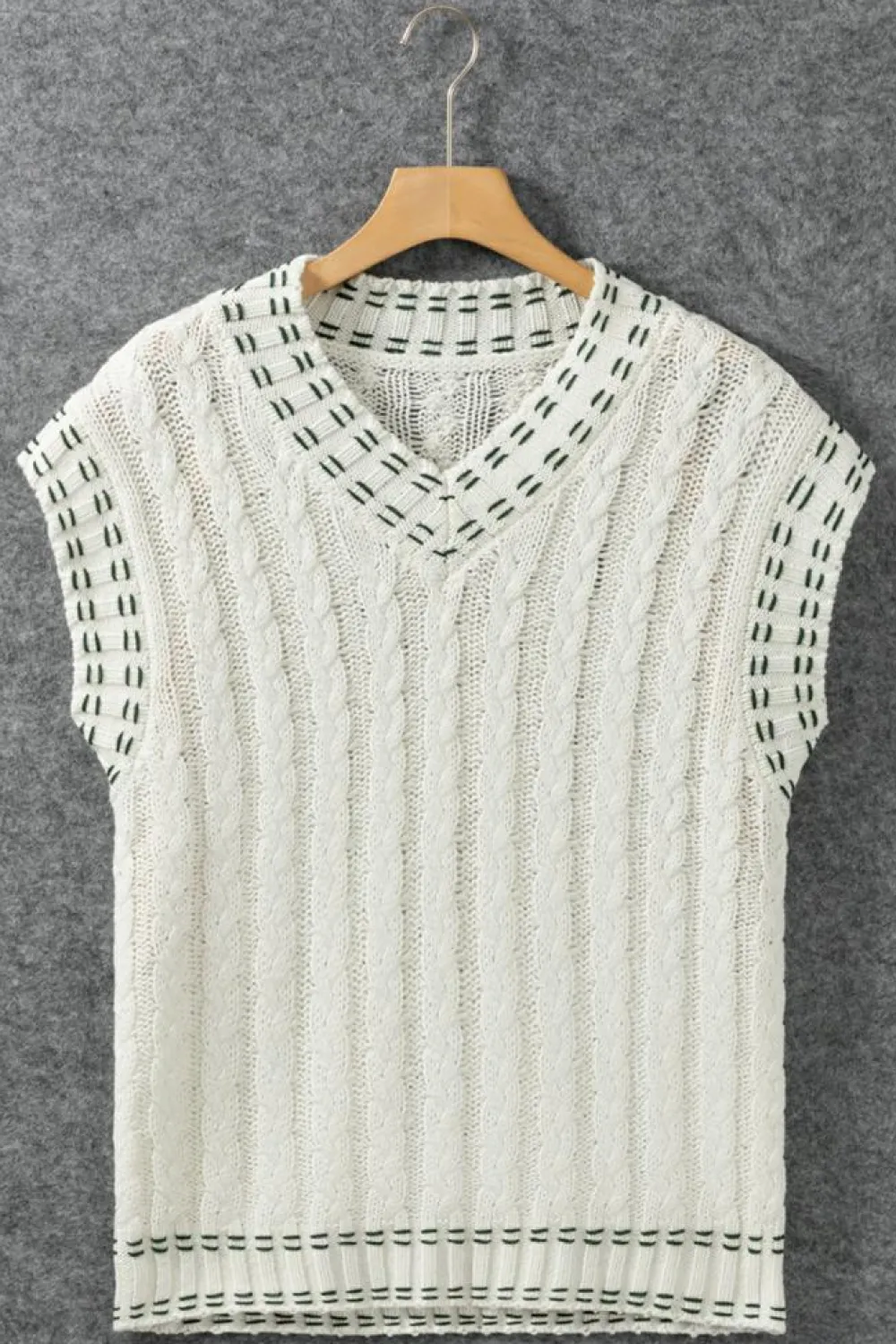 Outlet Dear-Lover Contrast Trim V Neck Cable Knit Sweater Vest White