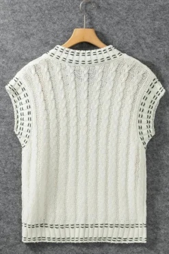 Outlet Dear-Lover Contrast Trim V Neck Cable Knit Sweater Vest White