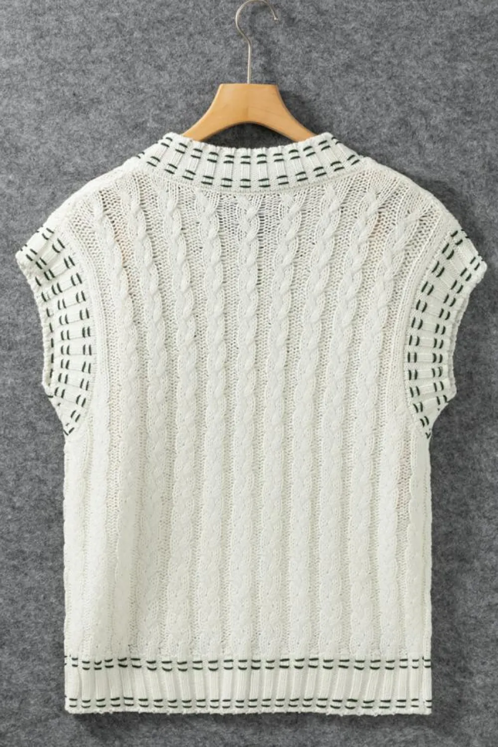 Outlet Dear-Lover Contrast Trim V Neck Cable Knit Sweater Vest White