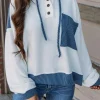 Hot Dear-Lover Corded Colorblock Patch Pocket Drawstring Hooded Top White