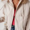 Hot Dear-Lover Corduroy Drawstring Hooded Pocket Zip Up Jacket White
