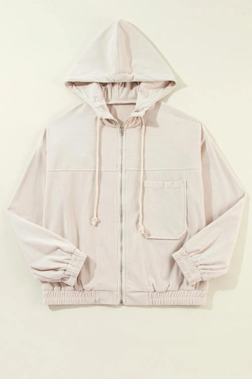 Hot Dear-Lover Corduroy Drawstring Hooded Pocket Zip Up Jacket White