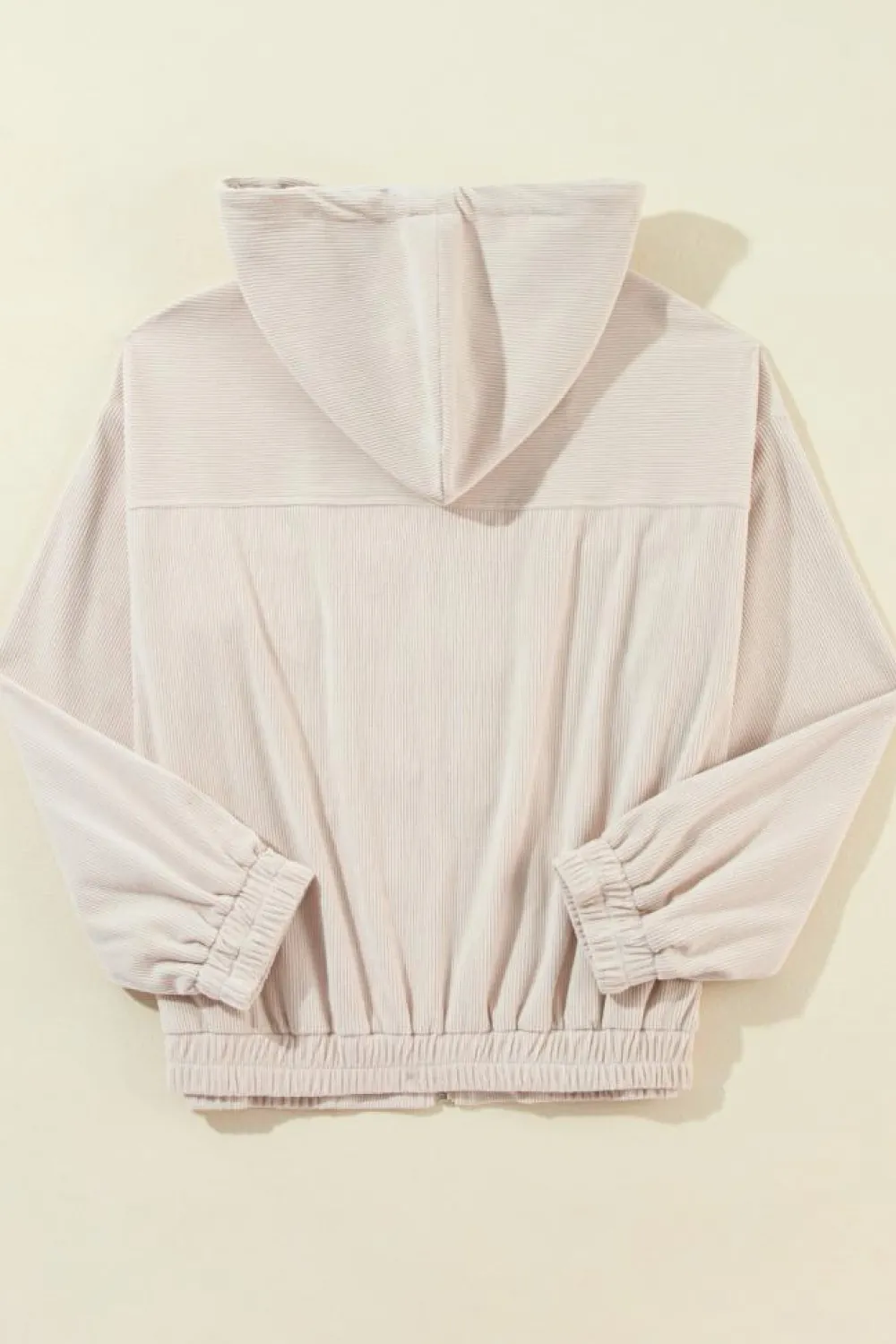Hot Dear-Lover Corduroy Drawstring Hooded Pocket Zip Up Jacket White