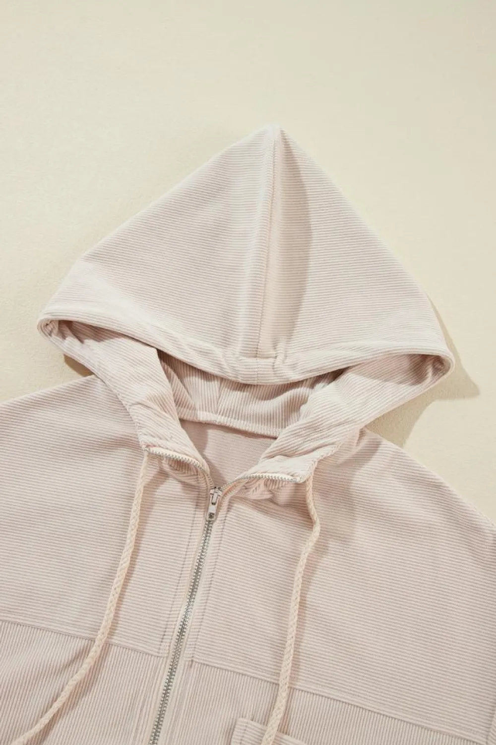 Hot Dear-Lover Corduroy Drawstring Hooded Pocket Zip Up Jacket White