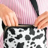 New Dear-Lover Cow Pattern Print Buckle Wide Belt Inclined Shoulder Bag White