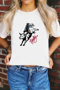 Hot Dear-Lover Cowboy Howdy Embroidered Western Fashion T Shirt White
